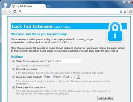 lock tab options Lock Tab, evitare la chiusura accidentale delle schede di Google Chrome