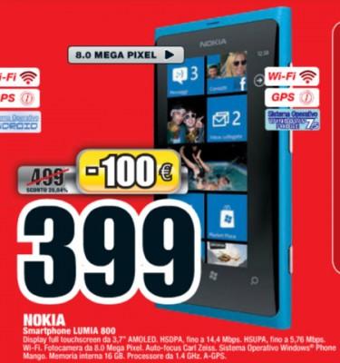 Nuova offerta Mediaworld: Nokia Lumia 800 a 399,00€