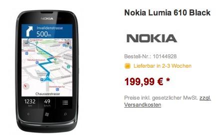Nokia Lumia 610 già disponibile in pre-order al prezzo di 199,99 €