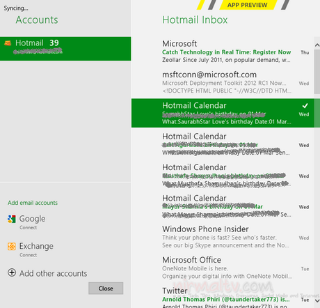 Add new account Configurare GMail nel client email di Windows 8