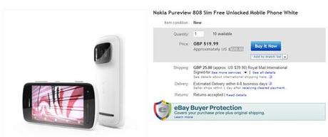 Nokia 808 PureView su ebay al prezzo di 625 €