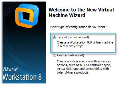 Selecciona Typical Windows 8 su macchina virtuale