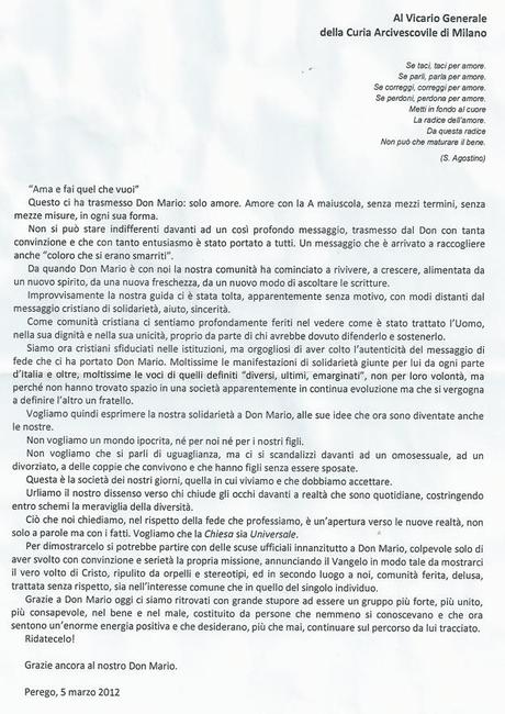 DON MARIO BONFANTI - IO sto con Don Mario -Raccolte 400 firme in poche poche ore