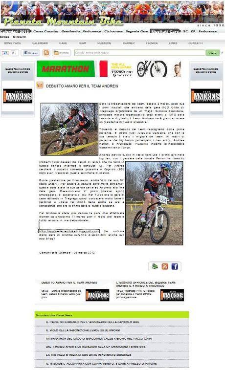 Team Andreis: sezione dedicata su Pianeta Mountain Bike