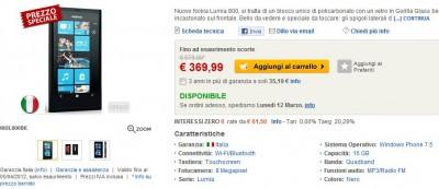 Nokia Lumia 800 a 369,99€ su Eprice.it