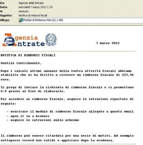 GIRANO EMAIL FALSE SUI RIMBORSI FISCALI