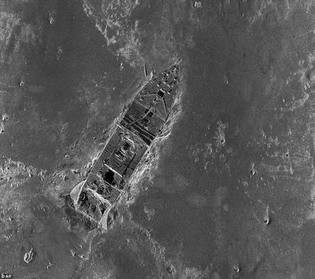 New detail: Researchers have pieced together what is believed to be the first comprehensive map of the entire 3-by-5-mile Titanic debris field. This image shows the main body of the vessel