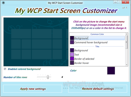 Start screen customizer Cambiare lo sfondo della Start Screen di Windows 8