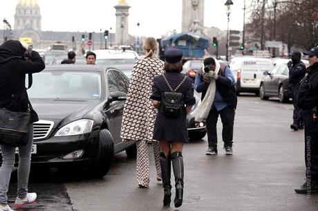 In the Street...Outside Chanel in the rain...Paris Fashion Week