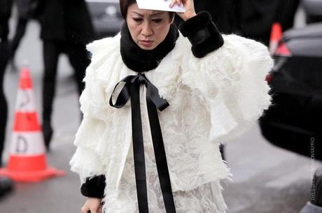 In the Street...Outside Chanel in the rain...Paris Fashion Week