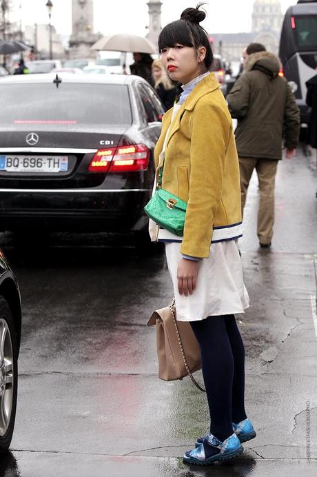 In the Street...Outside Chanel in the rain...Paris Fashion Week