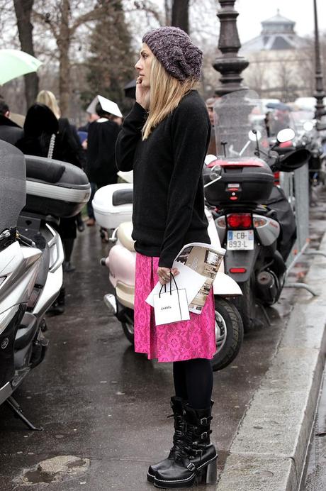 In the Street...Outside Chanel in the rain...Paris Fashion Week