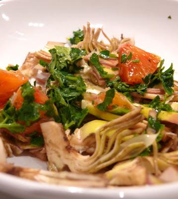 Gamberi a vapore e Carciofi marinati all'arancia