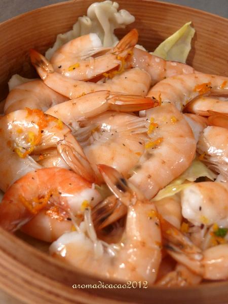 Gamberi a vapore e Carciofi marinati all'arancia