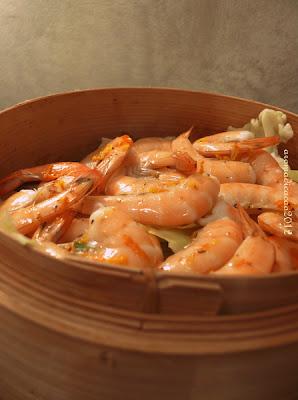 Gamberi a vapore e Carciofi marinati all'arancia