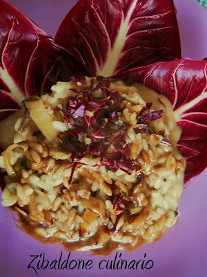 Risotto al radicchio con fontina  e riduzione di aceto balsamico