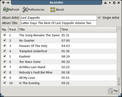 Asunder ottimo programma open source per estrarre i file audio da cd musicali.