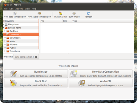 xfburn in ubuntu 11.04 screenshot
