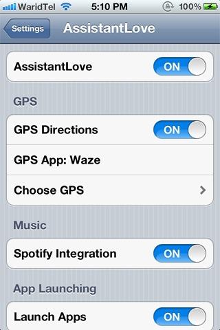 AssistantLove Spotify GPS App Integration Migliori tweak Cydia per Siri