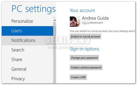 Windows 8 Consumer Preview, come scollegare un account Live dall’account utente