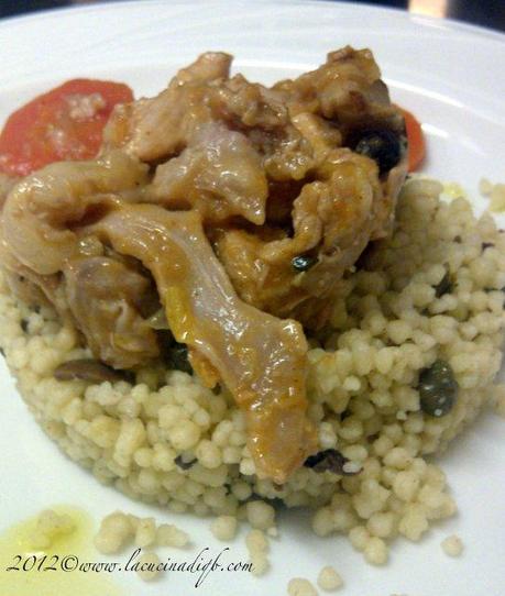 Le ricette dei corsi :Tajine di coniglio agli agrumi e couscous con capperi e olive taggiasche