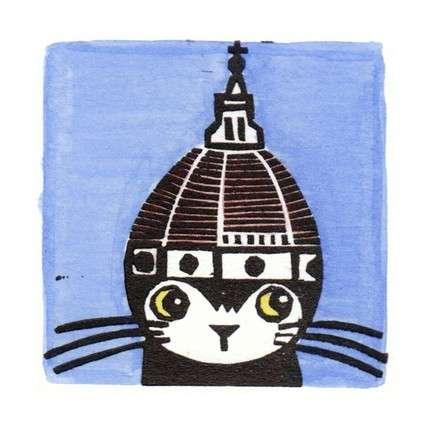 A royal ribbon with a linocut cats postcard