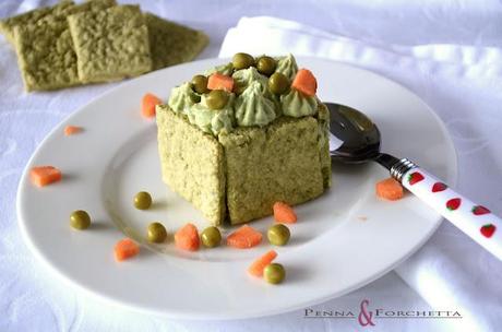 Scrigno di biscottini salati al tè macha e mousse di piselli - Treasure chest of tea macha crackers and mousse of peas