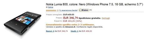 Offerta Amazon.it: Nokia Lumia 800 a 347€