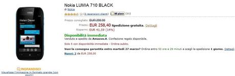 Offerta Amazon.it: Nokia LUMIA 710 BLACK a 258,40€