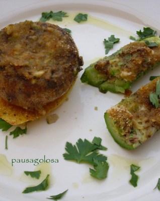 Funghi e zucchine ripiene, accompagnate da patate gratinate