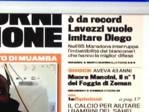 Foto,ecco la prima pagina della Gazzetta dello Sport…Lavezzi cerca di imitare Maradona..